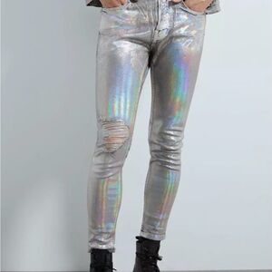 Zara iridescent metallic jeans means
